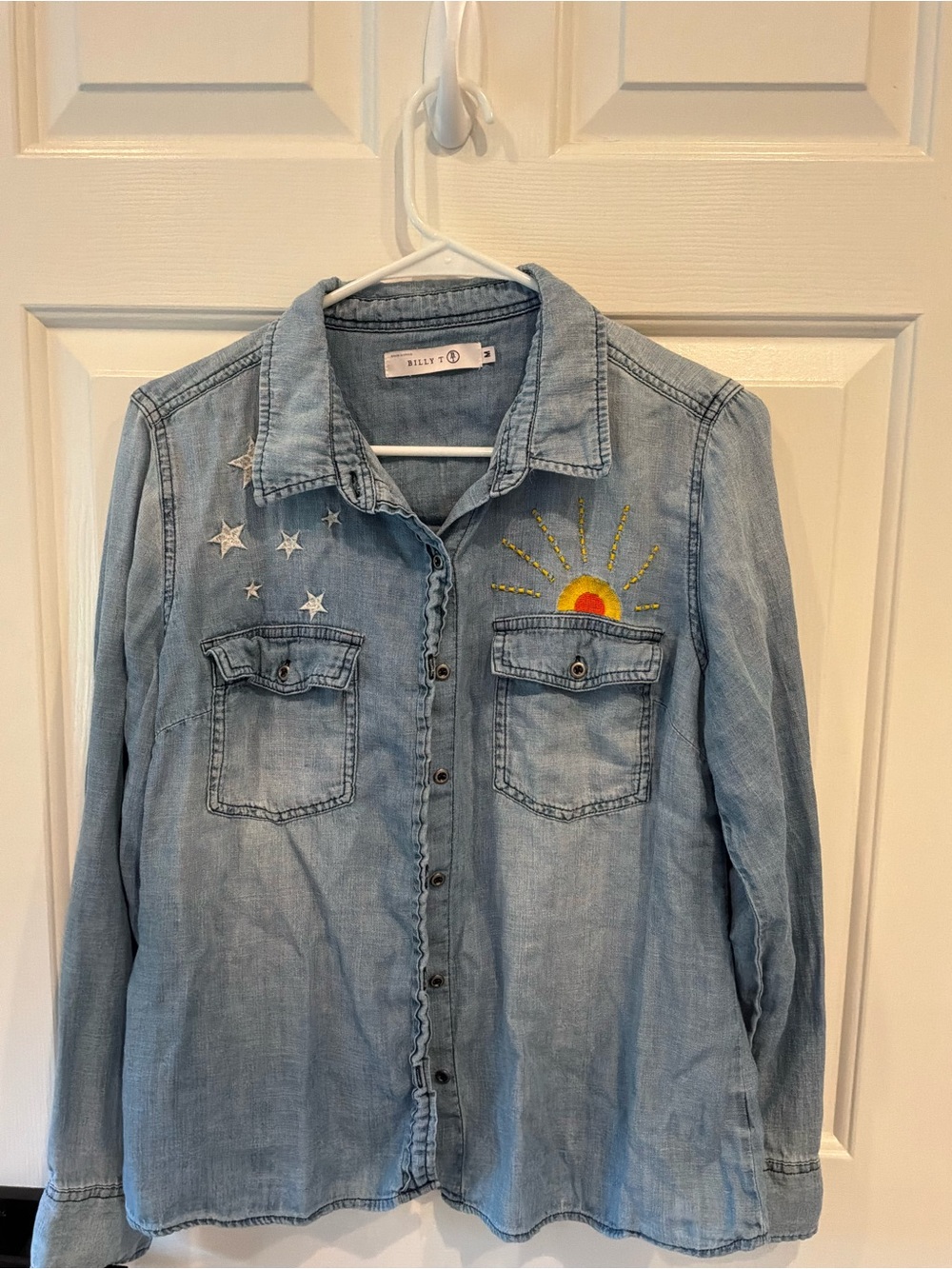 Billy T Light Blue Embroidered Denim Button-Down Shirt